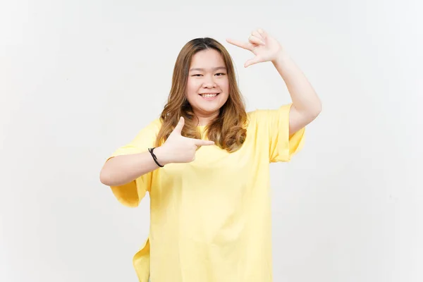 Make Frame Hands Beautiful Asian Woman Wearing Yellow Shirt Isolated — Stock Photo, Image