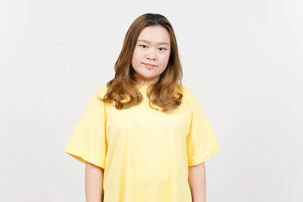 Smile Looking Camera Beautiful Asian Woman Wearing Yellow Shirt Isolated — Stock Fotó