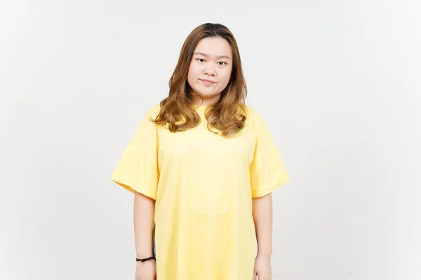 Smile Looking Camera Beautiful Asian Woman Wearing Yellow Shirt Isolated — ストック写真