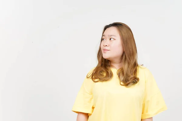 Smile Looking Away Beautiful Asian Woman Wearing Yellow Shirt Isolated — Φωτογραφία Αρχείου
