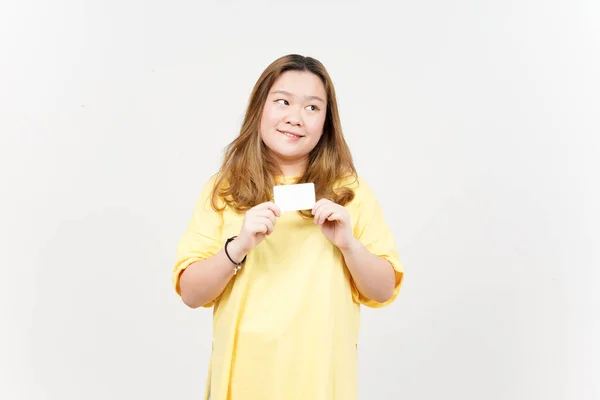 Holding Blank Bank Card Credit Card Beautiful Asian Woman Wearing — 스톡 사진