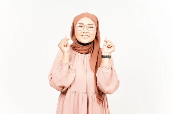 Zeigt Koreanische Liebe Finger Der Schönen Asiatischen Frau Tragen Hijab — Stockfoto
