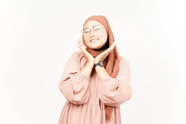 Smiling Looking Camera Beautiful Asian Woman Wearing Hijab Isolated White — Fotografia de Stock