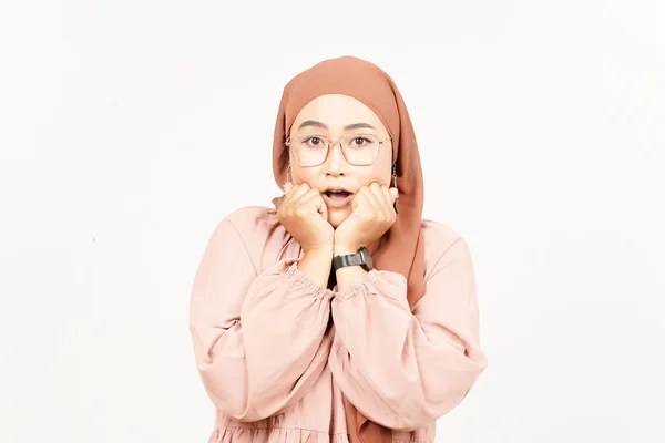 Wow Shock Face Espressione Bella Donna Asiatica Che Indossa Hijab — Foto Stock