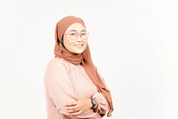 Vikbara Händer Och Titta Kameran Vackra Asiatiska Kvinna Bär Hijab — Stockfoto