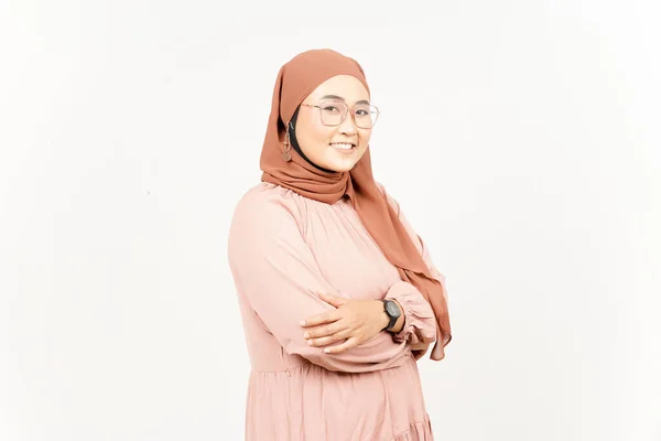 Vikbara Händer Och Titta Kameran Vackra Asiatiska Kvinna Bär Hijab — Stockfoto