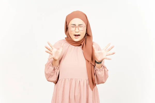 Screaming Angry Expression Beautiful Asian Woman Wearing Hijab Isolated White — Stock Fotó