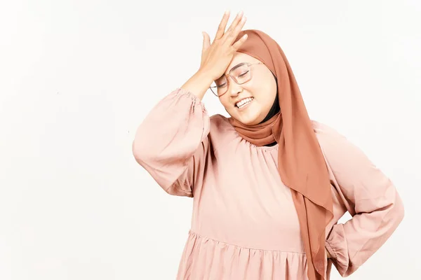 Forget Something Gesture Beautiful Asian Woman Wearing Hijab Isolated White — 스톡 사진