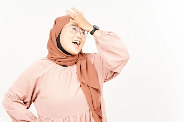 Forget Something Gesture Beautiful Asian Woman Wearing Hijab Isolated White — 图库照片