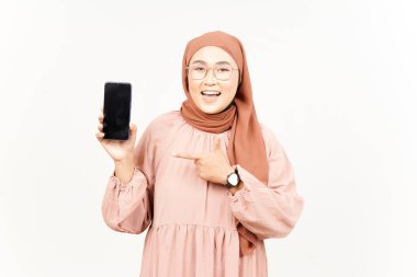 Beyaz Ekranda Uygulamalar Gösteriliyor Beyaz Kafatası Giyen Güzel Asyalı Kadının Akıllı Telefonu