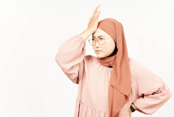 Forget Something Gesture Beautiful Asian Woman Wearing Hijab Isolated White — ストック写真