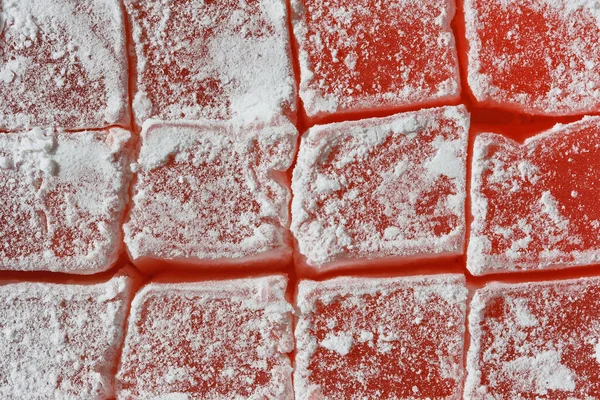 Red Turkish Delight Powdered Sugar Close Texture Background — Stockfoto