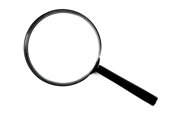 Black Magnifying Glass Isolated White Background Top View Close — Stockfoto