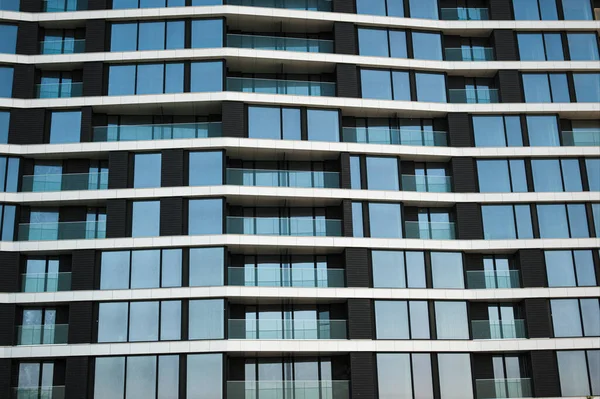 Modern Building Fragment Windows Balcony High Tech Style Architecture — Zdjęcie stockowe