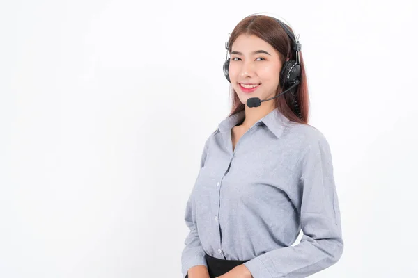 Portrét Šťastně Usmívající Ženy Zákaznické Podpory Telefonní Operátor Krátké Vlasy — Stock fotografie