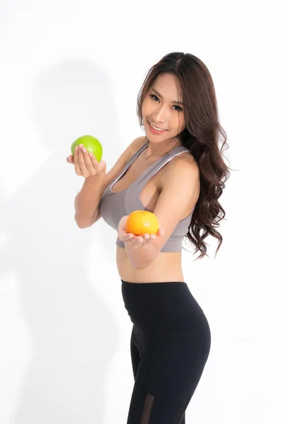 Belle Asiatique Jeune Femme Alimentation Saine Portant Des Vêtements Entraînement — Photo