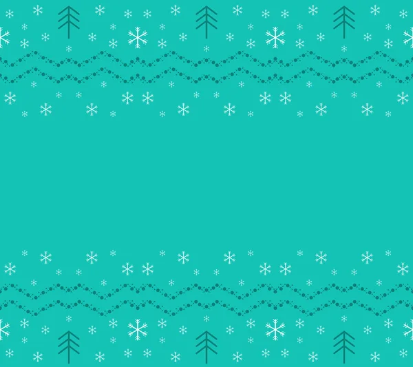 ターコイズクリスマスは 白いジグザグラインシンプルな木と雪の結晶で飾られた最小限のシームレスな背景フレームの境界 ファブリック ウェブバナー 包装紙のためのデザイン ベクターイラスト — ストックベクタ