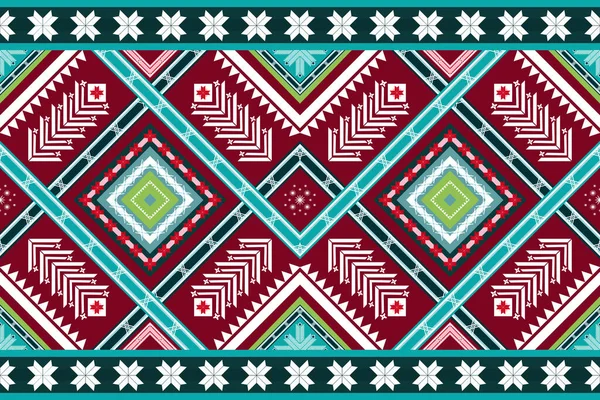 Christmas Red Blue Weave Ethnic Geometric Oriental Seamless Traditional Pattern — Stock Vector