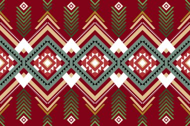 Kırmızı Noel vintage geometrik oryantal ikat dikdörtgen olmayan geleneksel etnik model tasarımı arkaplan, halı, duvar kağıdı arka plan, giysi, ambalaj, kumaş. Nakış stili. vektör