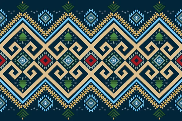 蓝色调圣诞老式几何东方领带无缝传统民族图案设计的背景 墙纸背景 刺绣风格 — 图库矢量图片