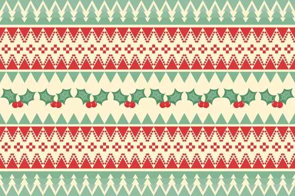 Веселый Рождественский Винтажный Этнический Узор Тюленей Украшенный Вишнями Соснами Дизайн — стоковый вектор