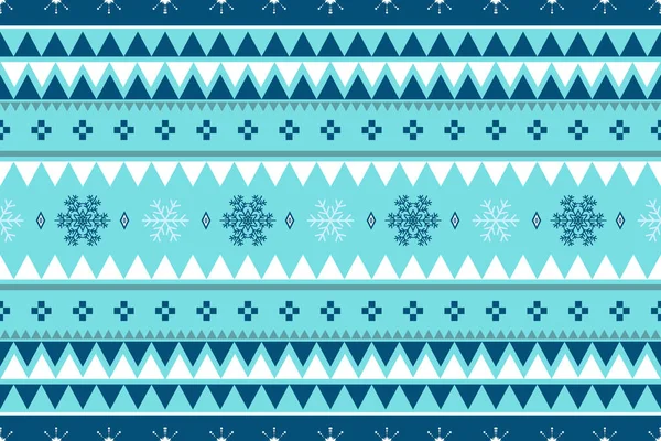 Голубой Тон Счастливого Рождества Винтажный Этнический Бесшовный Узор Украшенный Снежинками — стоковый вектор