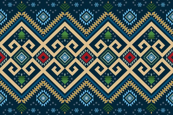 蓝调圣诞雪复古几何无缝传统民族图案设计的背景 墙纸背景 刺绣风格 — 图库矢量图片