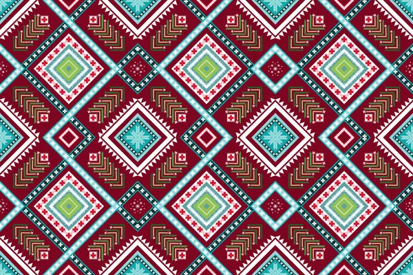 Christmas Red Square Blue Weave Ethnic Geometric Oriental Seamless Traditional — Stock Vector