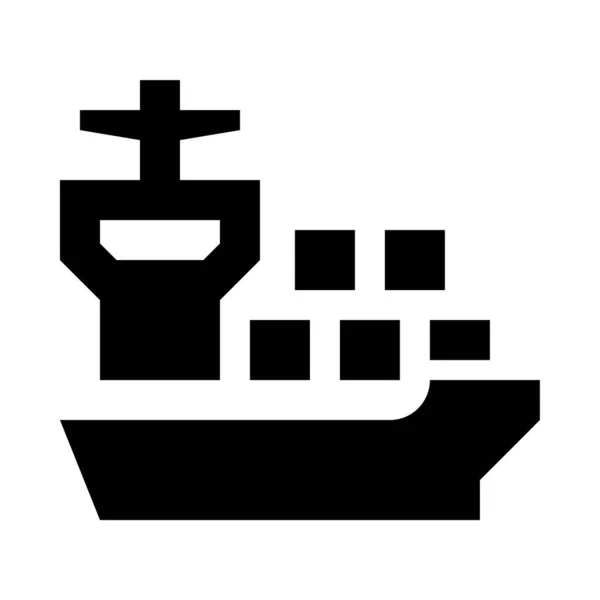 Zwart Minimalistisch Vectoricoon Van Vrachtschip Geïsoleerd Witte Achtergrond — Stockvector