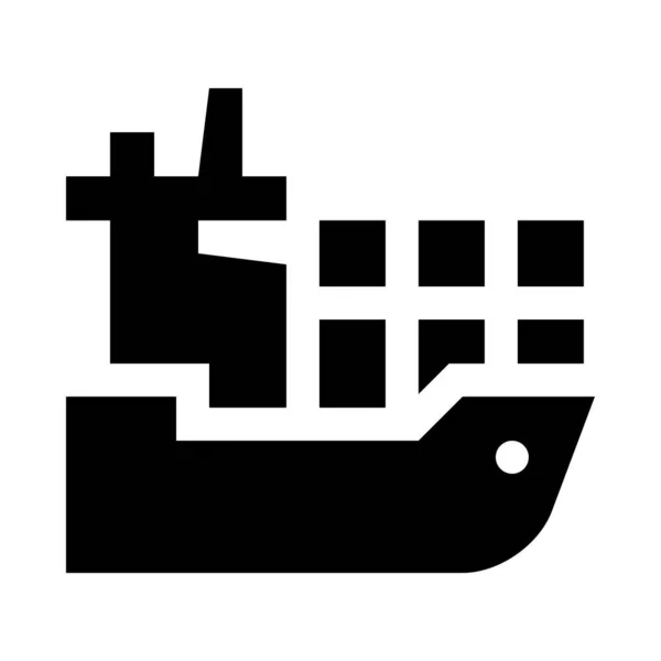 白色背景下孤立的货轮的黑色极小矢量图标 — 图库矢量图片