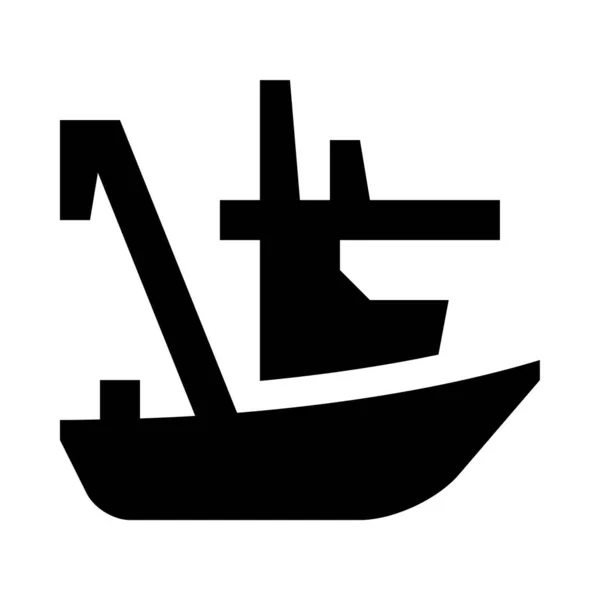 Černá Minimalistická Vektorová Ikona Rybářské Lodi Izolované Bílém Pozadí — Stockový vektor