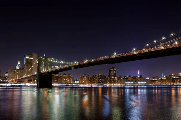 Vista Noturna Ponte Brooklyn Manhattan Fundo — Fotografia de Stock