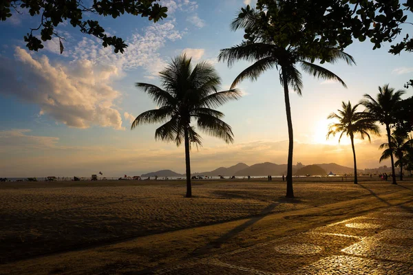 Закат Городе Сантос Освещение Прогулки Пляжа — стоковое фото