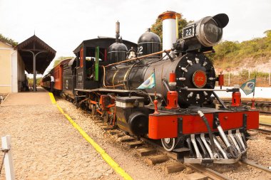 Tiradentes, Brezilya. Haziran 02, 2007. Tiradentes şehrini Minas Gerais 'deki Sao Joao Del Rey' e bağlayan buharlı lokomotif.
