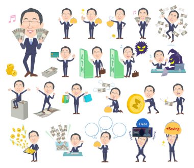 Para ve ekonomiyle ilgili gözlüklü bir grup orta yaşlı adam. Vektör sanatını düzenlemek çok kolay..