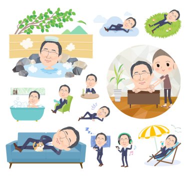 Rahatlatıcı gözlüklü bir grup orta yaşlı adam. Vektör sanatını düzenlemek çok kolay..