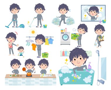 Temizlik ve çamaşır gibi temizlik işleriyle ilgili bir dizi NEET çalışanı. Düzenlemesi çok kolay vektör sanatı..