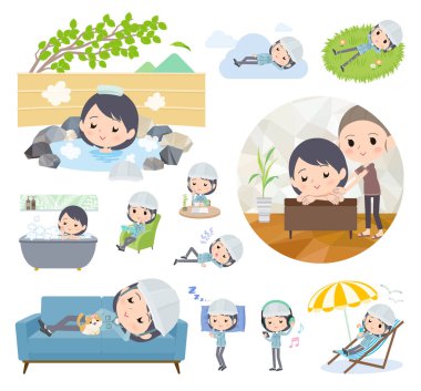 Bir grup site ustabaşı kadın gevşeme konusunda. Vektör sanatını düzenlemek çok kolay..