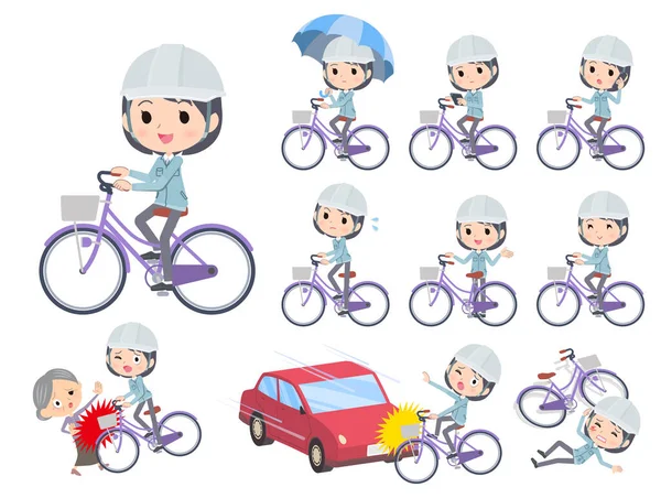 Conjunto Mujeres Capataces Del Sitio Montando Ciclo Ciudad Arte Vectorial — Vector de stock