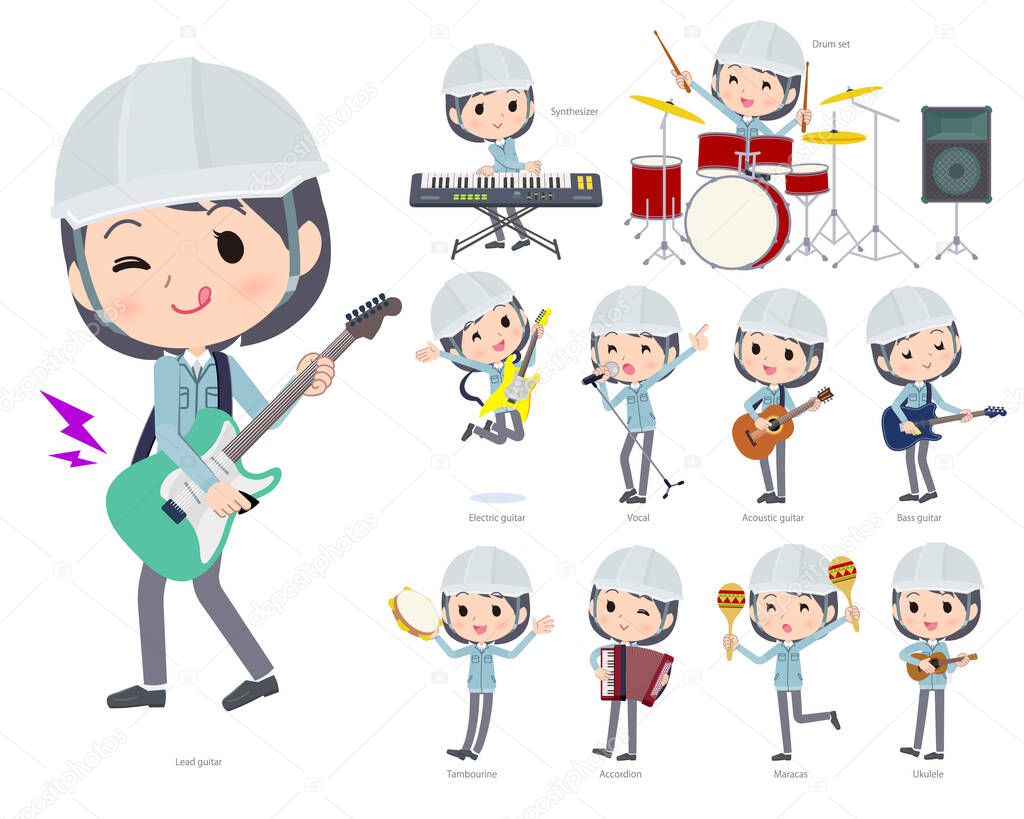A set of site foreman women playing rock 'n' roll and pop music.It's vector art so easy to edit.