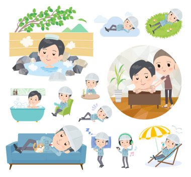 Bir grup ustabaşı rahatlamayla ilgili. Vektör sanatını düzenlemek çok kolay..