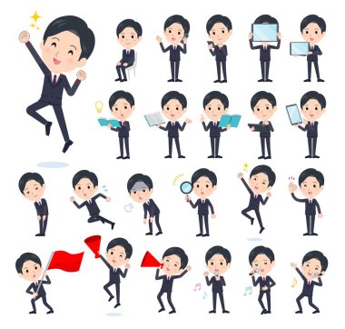 Akıllı telefonlar gibi dijital donanımlı bir takım elbiseli adam. Vektör sanatını düzenlemek çok kolay..