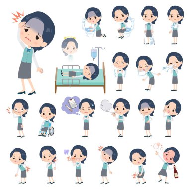 Yaralı ve hasta bir grup tezgahtar kadın. Vektör sanatını düzenlemek çok kolay..