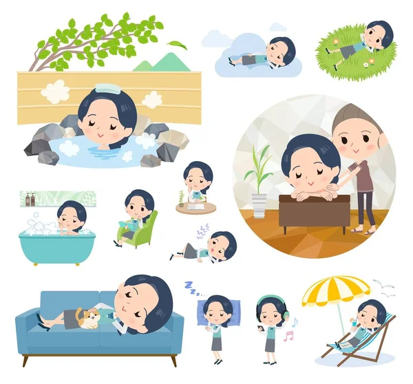 Set Clerk Women Relaxing 矢量艺术很容易编辑And Vector Art Easy Edit — 图库矢量图片