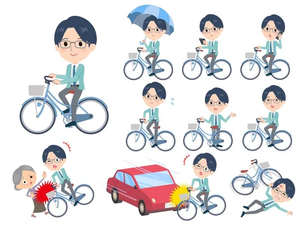 Set Clerk Man Ride City Cycl Vector Art Easy Edit — 图库矢量图片
