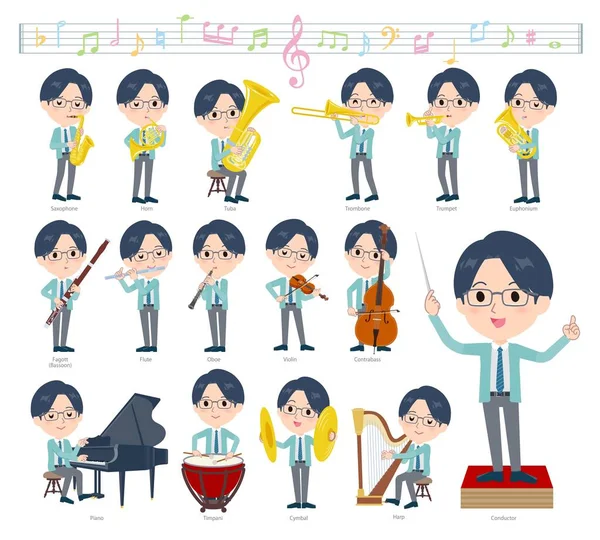 Set Clerk Man Classical Music Performance 编辑起来很容易It Vector Art Easy — 图库矢量图片