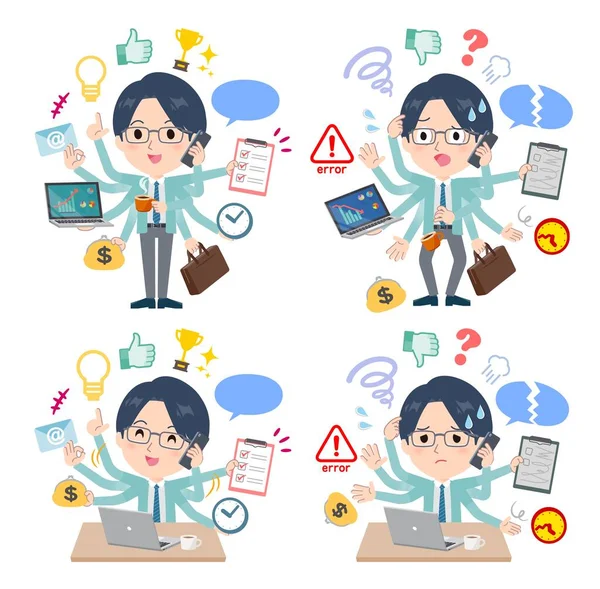 Set Clerk Man Who Perform Multitasks Office 矢量艺术很容易编辑It Vector Art — 图库矢量图片