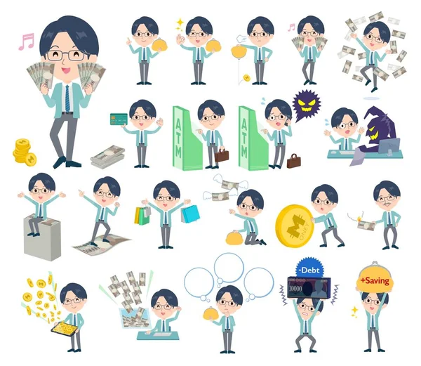 Set Clerk Man Money Economy 编辑起来很容易It Vector Art Easy Edit — 图库矢量图片