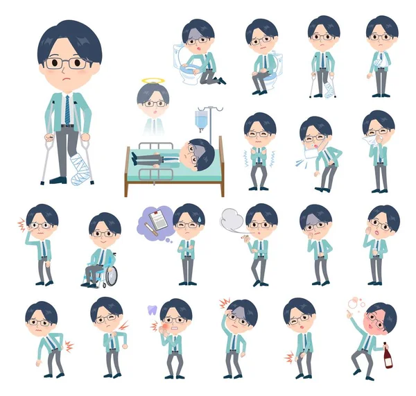 Set Clerk Man Injury Ill Vector Art Easy Edit — 图库矢量图片