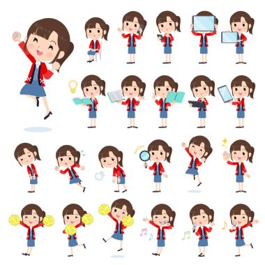 Akıllı telefonlar gibi dijital teçhizatlı bir palto giyen bir kadın. Düzenlemesi çok kolay bir vektör sanatı..